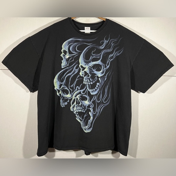 Vintage Y2K Blue Flaming Skulls Jesse Pinkman Mens 3XL Shirt - Picture 1 of 15